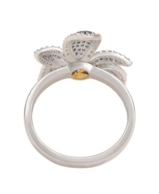 Suzy Levian Sterling Silver Sapphire & White Sapphire Flower Ring