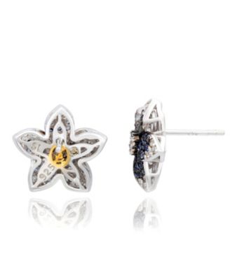 Suzy Levian Sterling Silver Sapphire Created White Sapphire Flower Earrings