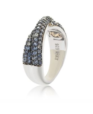 Suzy Levian Sterling Silver Sapphire & Created White Sapphire Pave Crossover Twist Band Ring
