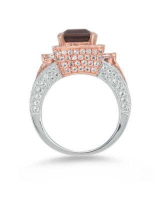 Suzy Levian Two-Tone Sterling Silver Emerald Cut Center Topaz Cocktail Milano Ring