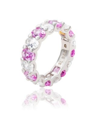 Suzy Levian Sterling Silver Oval Sapphire and Created White Sapphire Eternity Band