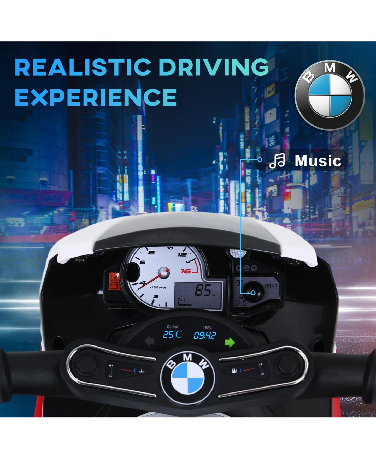 Детская игрушка Aosom 6V Licensed BMW S1000RR Ride-On Motorcycle with Headlights and Music, Ages 1+ — фото 3
