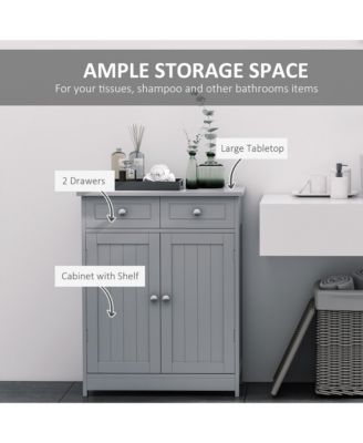 Wooden Bathroom Floor Cabinet with 2 Doors, 2 Drawers and Adjustable Shelf,