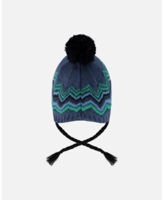 Boy Lined Peruvian Knit Pompom Hat Blue and Green - Toddler|Child