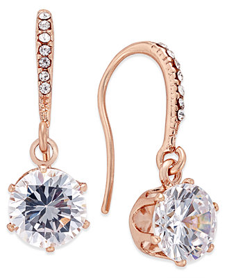 Charter Club Rose Gold-Tone Cubic Zirconia Drop Earrings, Created for ...