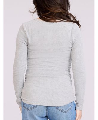 Women's V-Neck Side-Ruched Long Sleeve Henley Tee - Motherhood Maternity