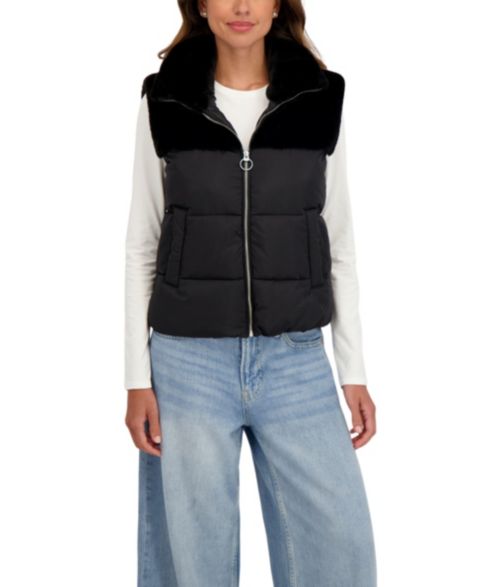 Женские жилеты Sebby Collection Women's Short Mix Media Puffer Vest