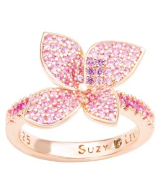 Suzy Levian Sterling Silver Sapphire Flower Ring