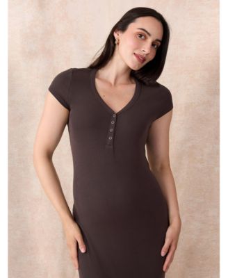 Women's Short Sleeve Henley Bodycon Maxi Dress - Motherhood Maternity