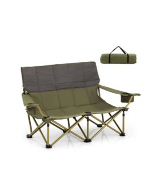 Oversized Folding Camping Loveseat Couch with Cup Holders and Thick Padding