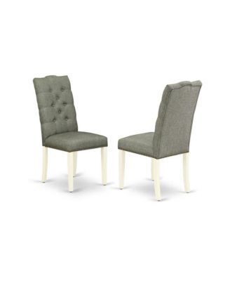 5 Piece Dining Table Set Includes 1 Drop Leaves Wooden Table and 4 Smoke Linen Fabric Dining Room Chairs Button Tufted Back with Nail heads - Linen White Finish