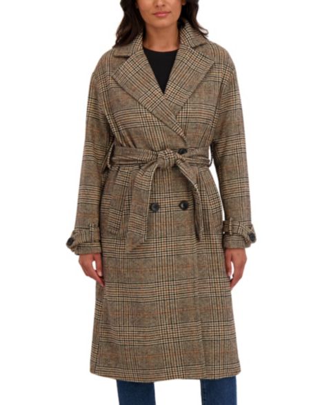 Женские куртки Sebby Collection Long Belted Oversized Double Breasted Faux Wool Coat