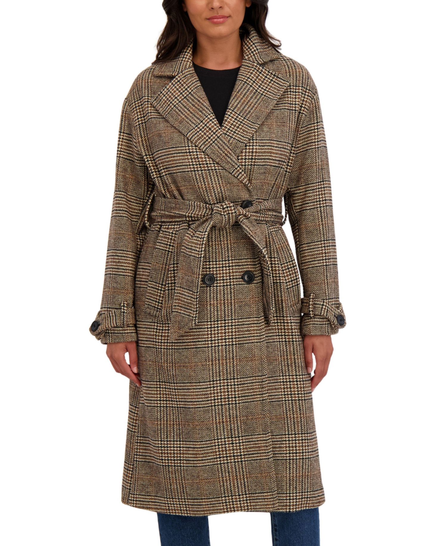 Women's Long Belted Oversized Double Breasted Faux Wool Coat