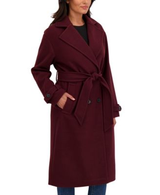 Women's Long Belted Oversized Double Breasted Faux Wool Coat