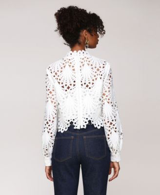 Women's High Neck Eyelet Top