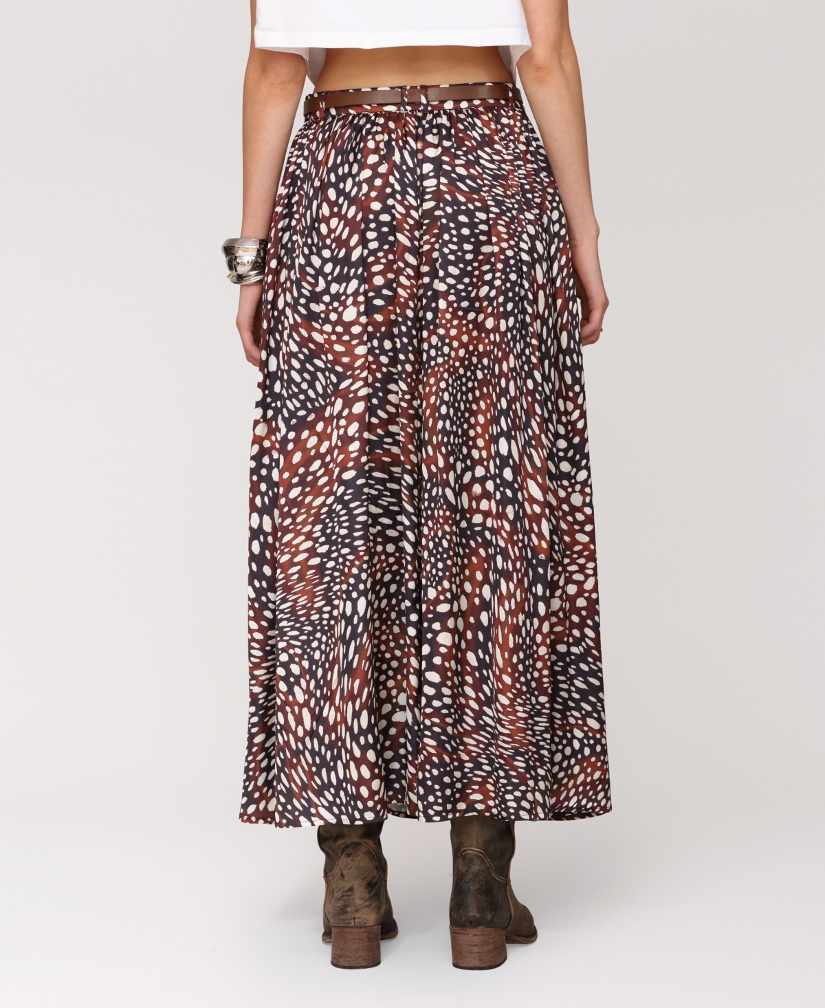 Avec Les Filles Belted Slit Maxi Skirt In Multi