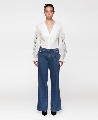 Women's Flare Leg Patch Pocket Denim Jeans