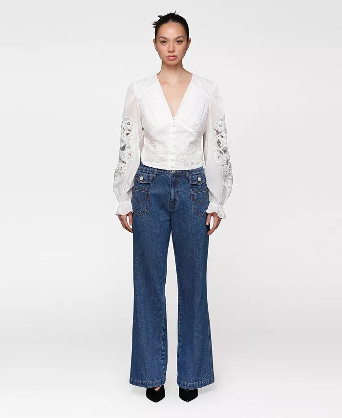 Women's Flare Leg Patch Pocket Denim Jeans - thumbnail 3