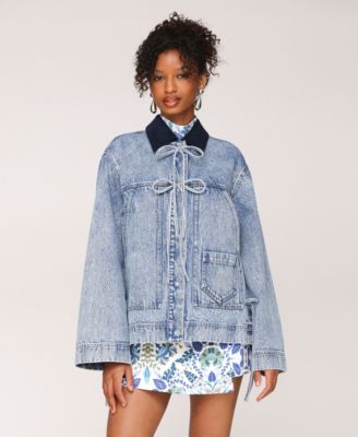 Women's Oversized Denim Patch Pocket Chore Jacket