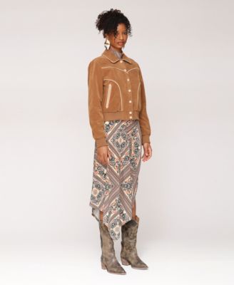 Women's Suede Combo Piping Western Jacket