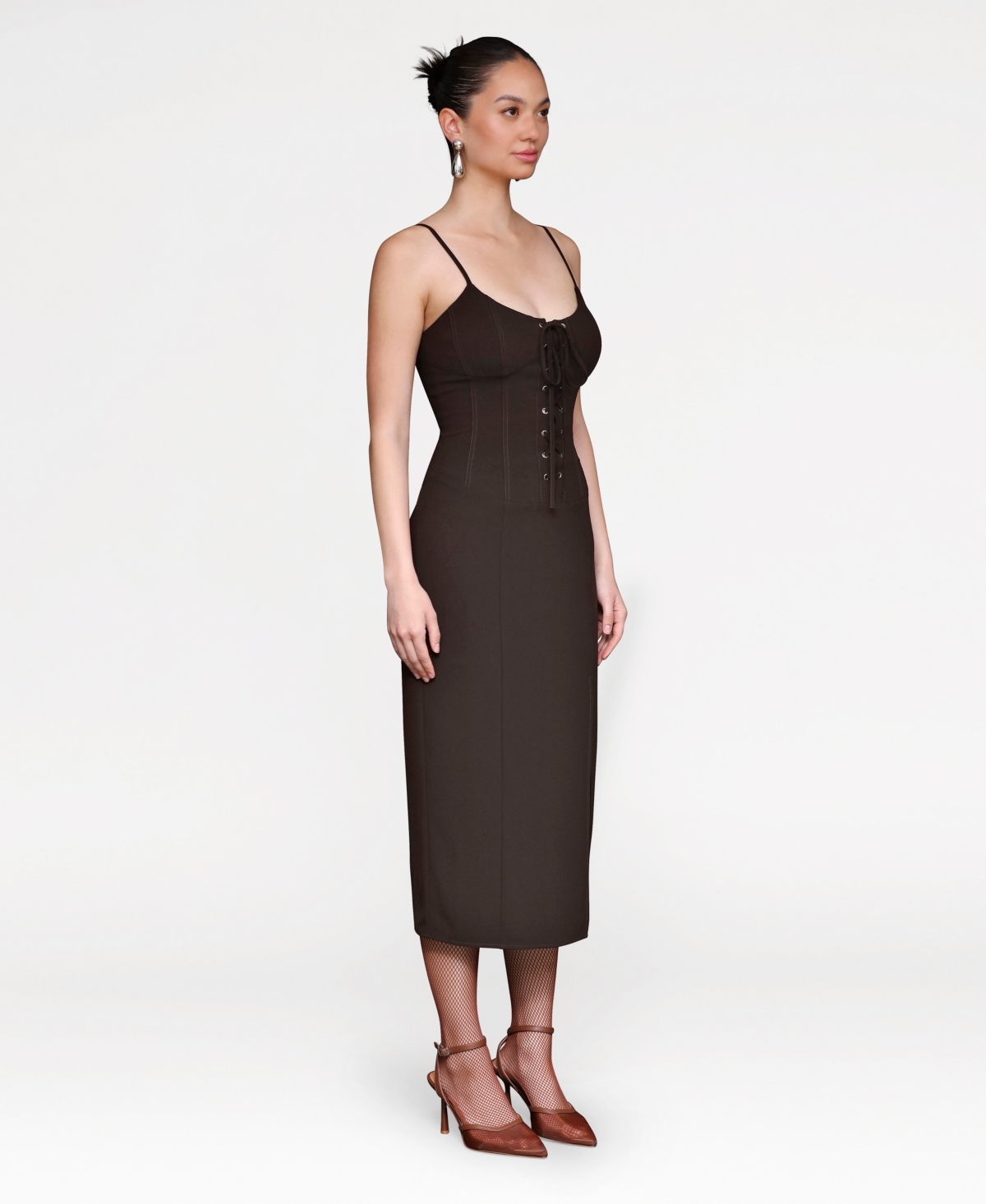 Avec Les Filles Women's Lace Up Corset Midi Dress In Brown