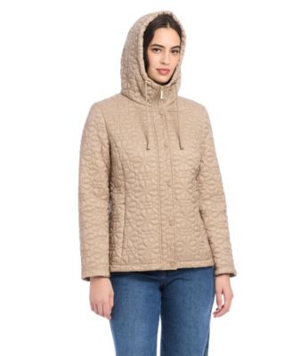 Women's Short Spade Flower Quilted Jacket W/ Hood