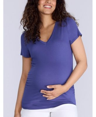 Maternity V-Neck Side-Ruched Short Sleeve Tee - Motherhood