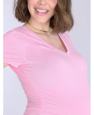 Maternity V-Neck Side-Ruched Short Sleeve Tee - Motherhood