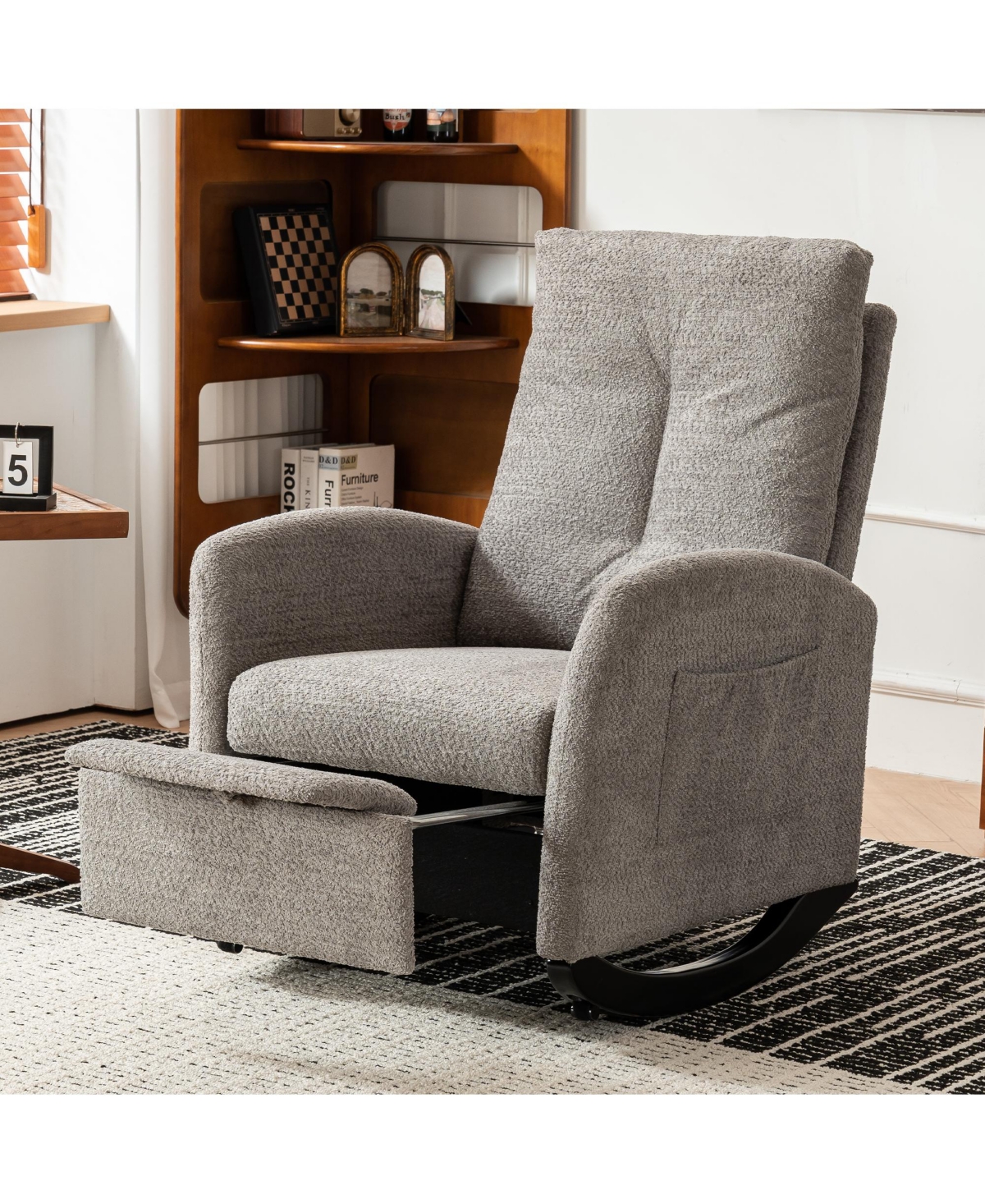 Casainc Rocking Chair with Footrest High Back Rubber Wood Rocking Legs