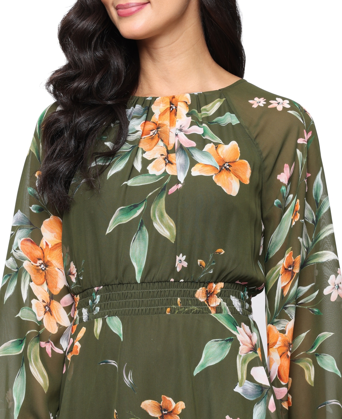 Sl Fashions Long Sleeve Tiered Midi Dress In Green