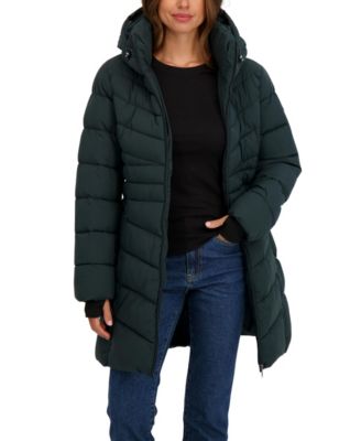 Women's 3/4 Hooded Stretch Puffer Coat