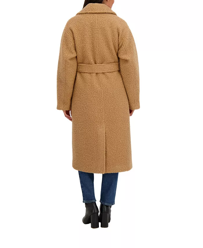 Women's Long Belted Boucle Wrap Coat - thumbnail 2