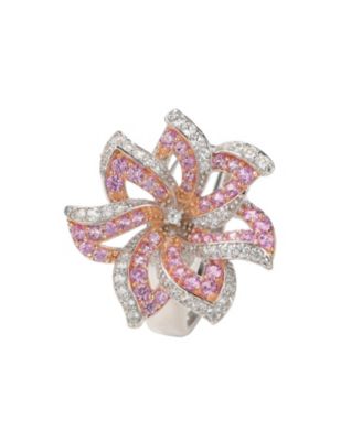 Suzy Levian Sterling Silver Sapphire & Created White Sapphire Flower Ring
