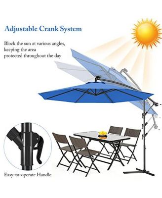 10 Feet Offset Hanging Umbrella with Base and Infinite Tilt