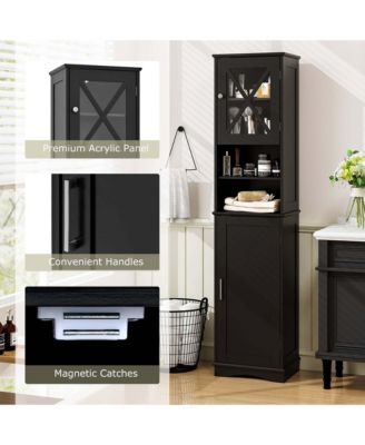 67" MDF Freestanding Bathroom Storage Cabinet with 5 Adjustable Shelves