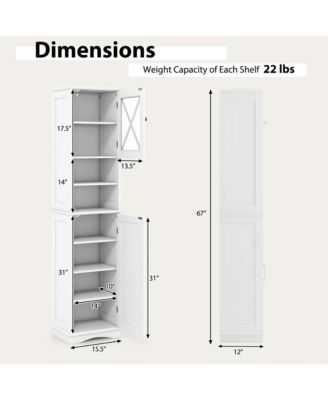 67" MDF Freestanding Bathroom Storage Cabinet with 5 Adjustable Shelves