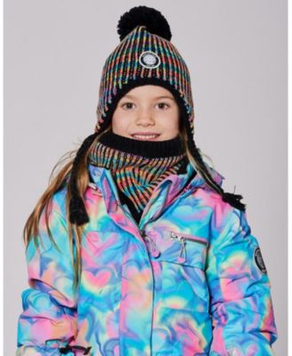 Girl Lined Peruvian Knit Pompom Hat Black and Multicolor - Toddler|Child