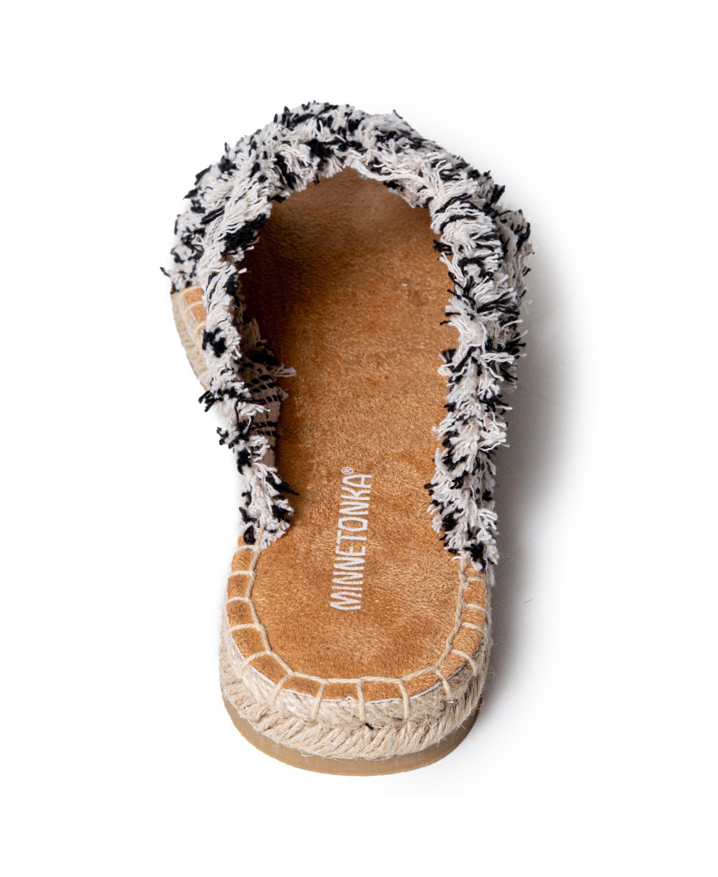 Женские сандалии Minnetonka Pearle Crossband Espadrille, цвет: Чёрный натуральный полосатый — фото 4