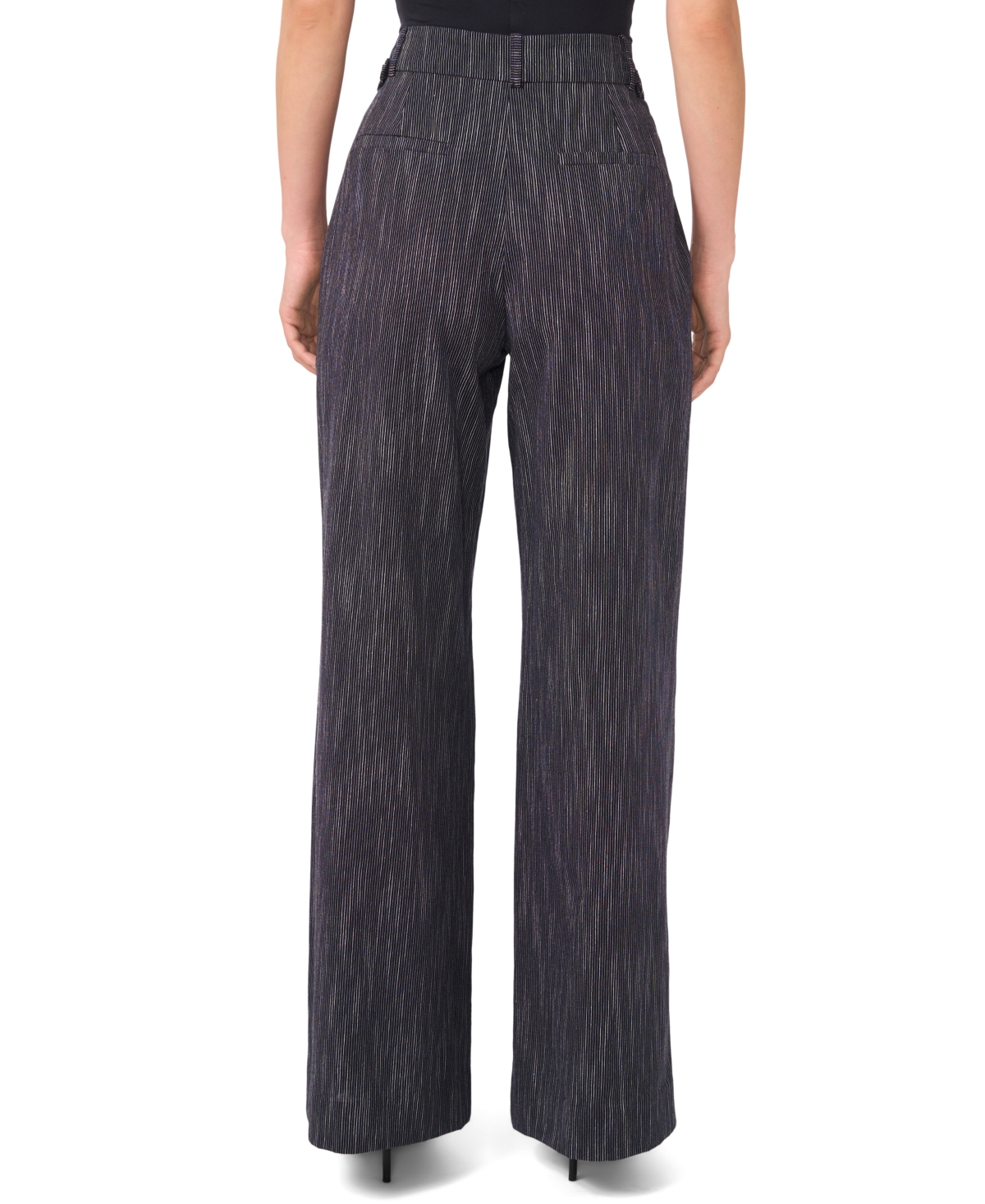 1.state Stripe Button Tab High Waist Wide Leg Pants In Black
