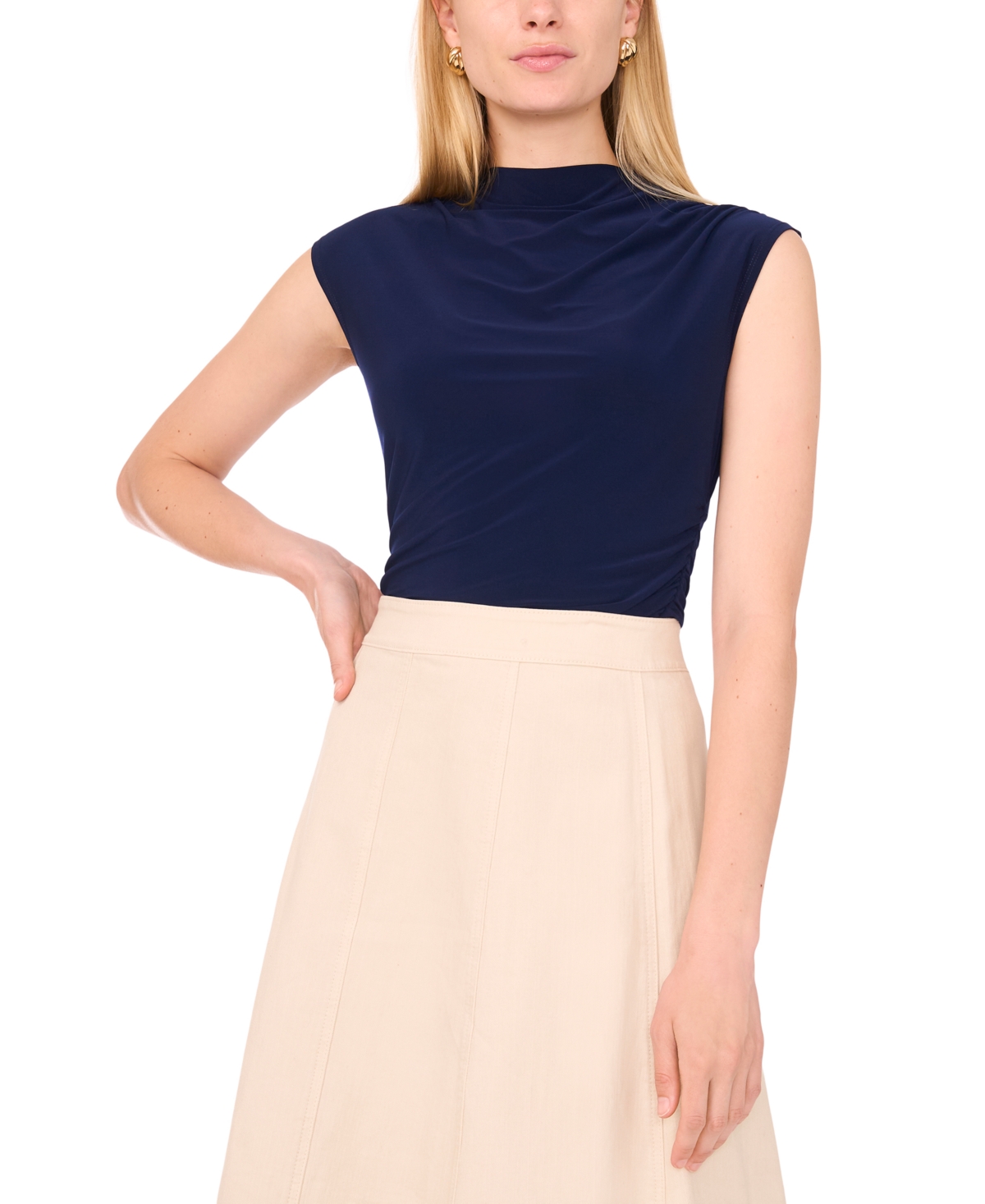 1.state Women's Draped Sleeve Mock Neck Knit Top In Blue