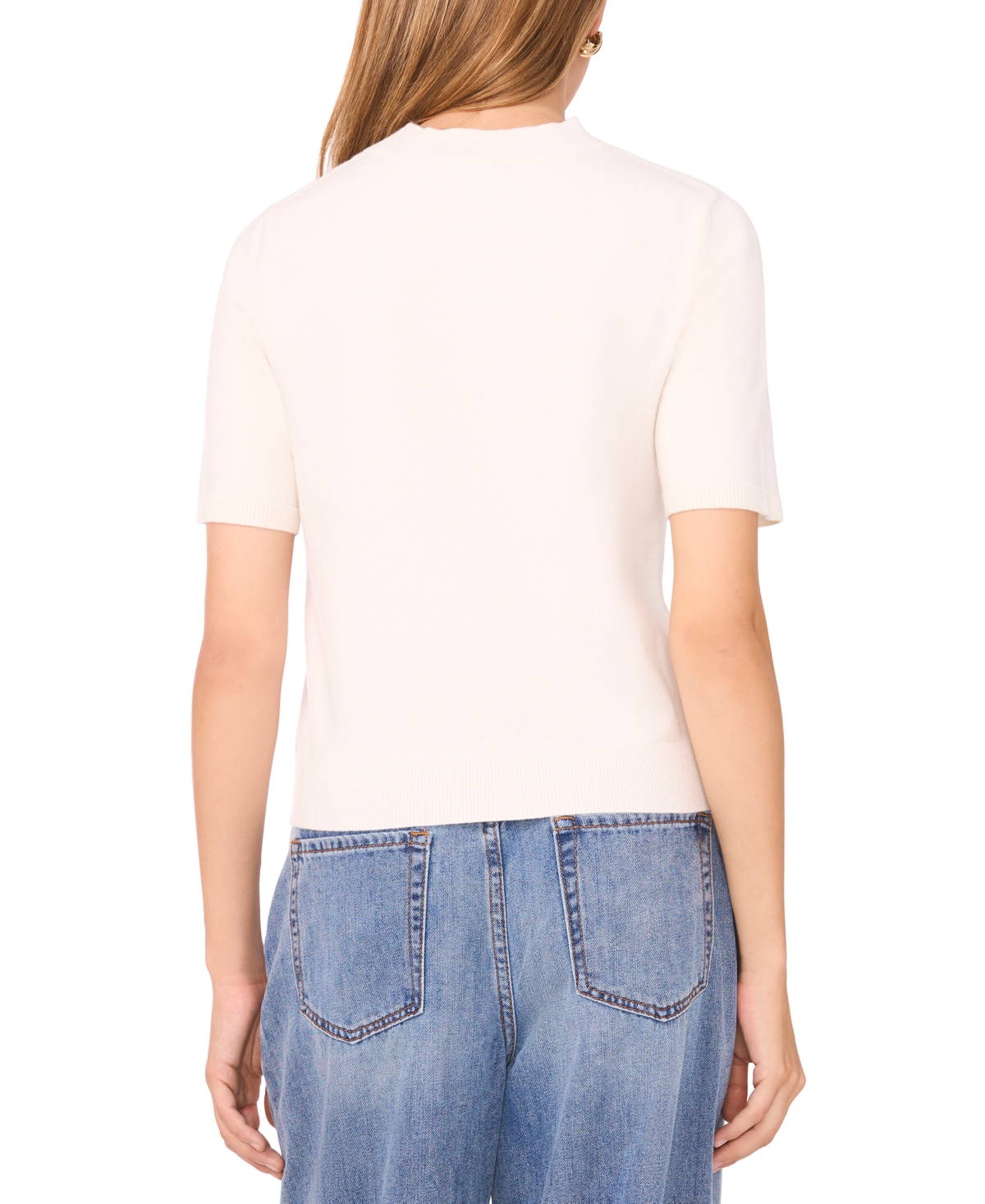 1.state Saddle Short Sleeve Crewneck Sweater In White