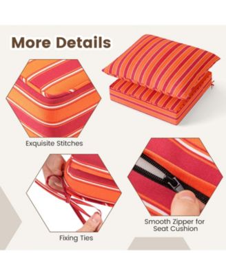 2PCS Deep Seat Chair Cushion Pads Set Indoor/Outdoor with Rope Belts