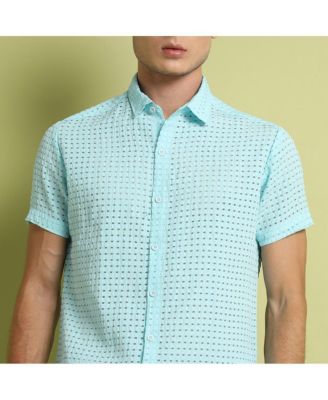 Men's Light Blue See-Through Square Shirt