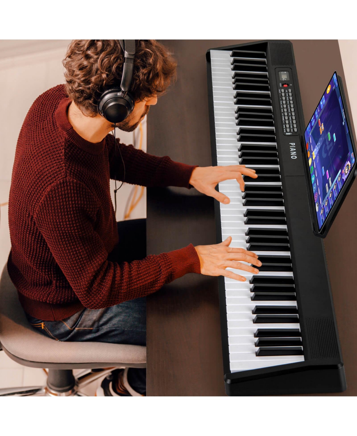 88 Key Folding Piano Keyboard with Wireless Midi Dual Speakers 1000 Timbres