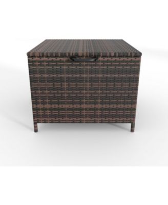 80 Gallon Waterproof Outdoor Rattan Storage Deck Box with Lid, Wheels & Handle for Cushions, Patio Furniture, Garden Tools