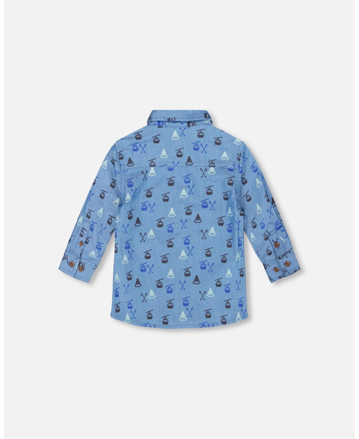 Deux par Boy Printed Long Sleeve Button Front Chambray Shirt Blue