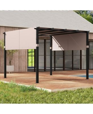 10 x 10 ft Flat Top Pergola with Retractable Canopy for Garden Pool Porch and Backyard