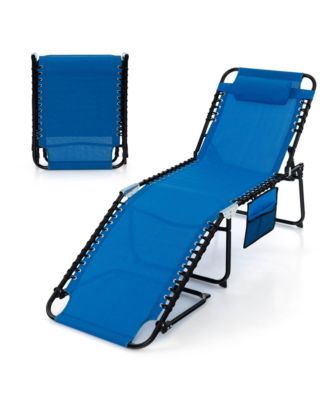 Folding Portable Lay Flat Reclining Chair with 4-Level Backrest & Side Pocket Chaise Lounge