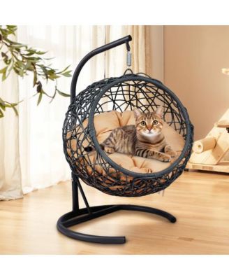 Yellow Cat Swing Bed with Stand and Cushion Indoor Outdoor Hammock for Pets