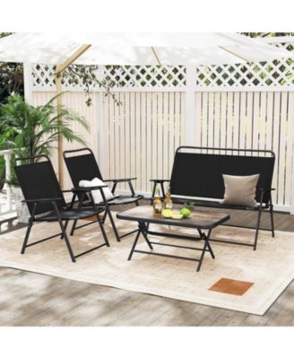 4 Piece Outdoor Conversation Set Metal Frame Outdoor Bistro Set w/ 2 Chairs